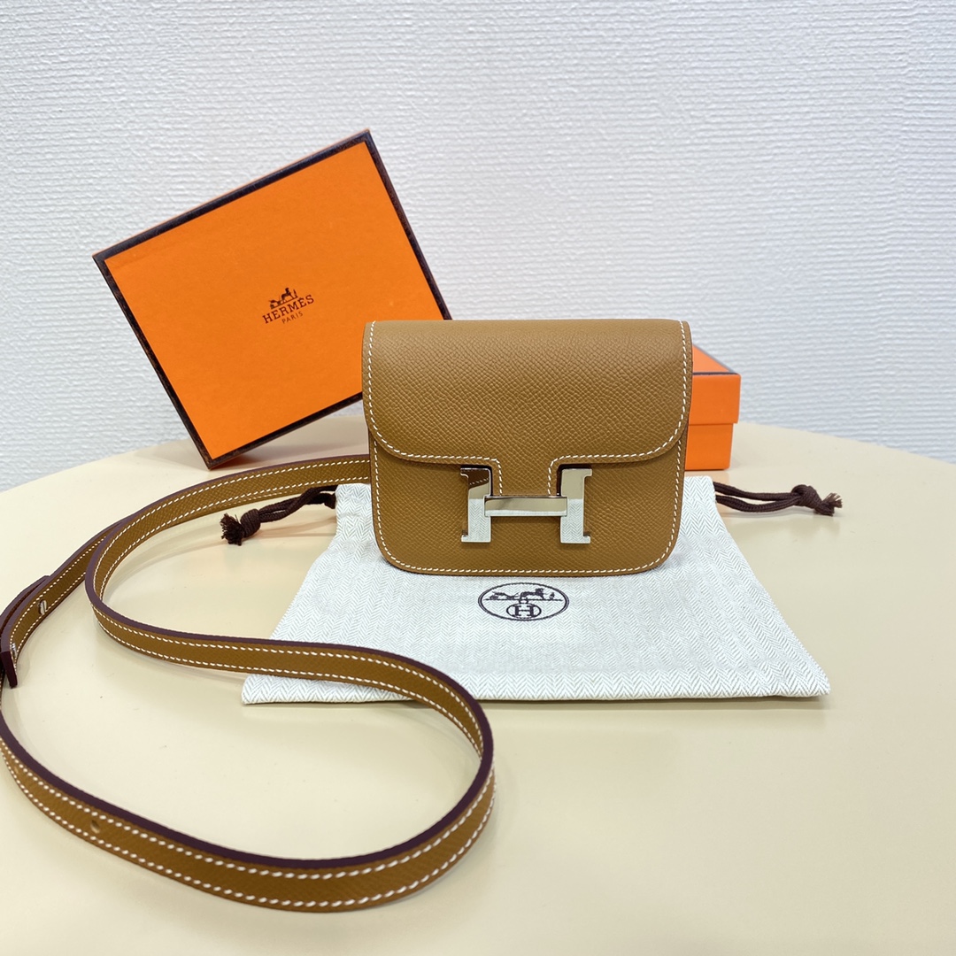 Hermes Constance Slim Wallet Belt Bag In Brown Epsom Leather